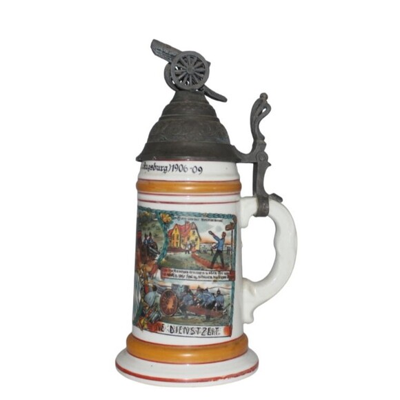 Vtg German Regimental Miltary Artillery Pewter Lid Lithophane Beer Stein 1896-99 - Picture 1 of 5